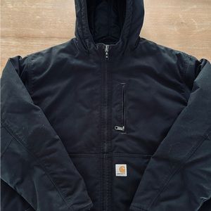 Carhartt Quick Duck. Large, hooded, loose fit. Elastic stretch tabs on hood.